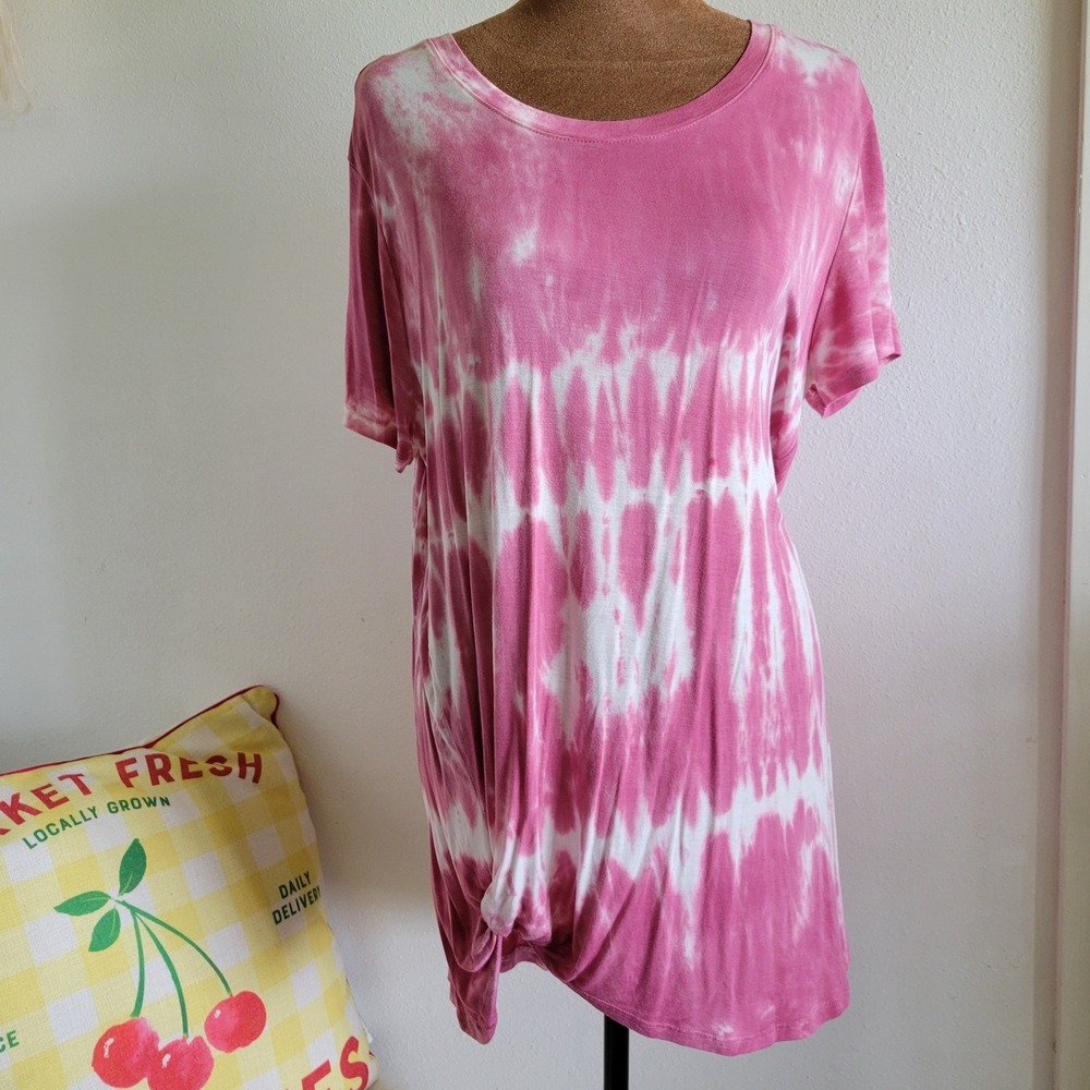 Time and Tru‎ Pink Tie Dye Knot Front T-Shirt Womens Large 12-14
